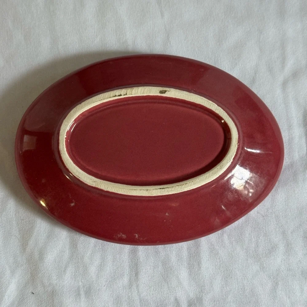 Vintage Maroon Ceramic Shell Soap Dish - MCM Swirl Trinket Tray - Burgundy